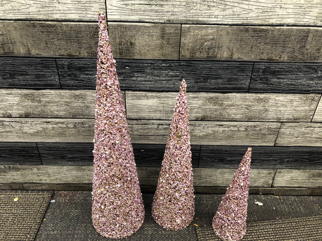 3 PINK GLITTER TREES- 24" - 18" -12"