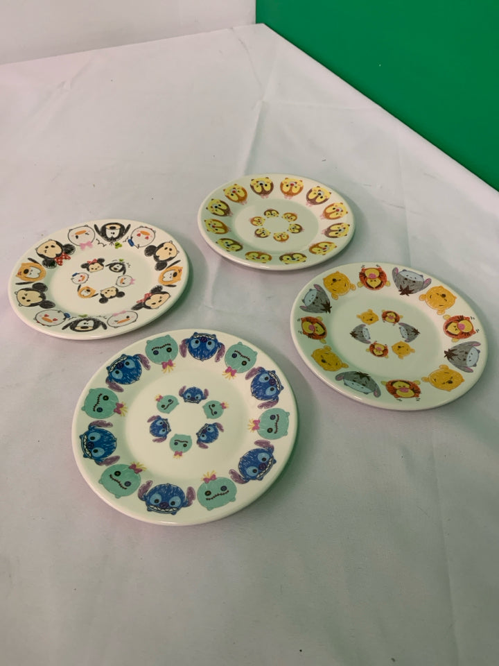 4 MELAMINE TSUM TSUM DISNEY CHARACTERS PLATES.
