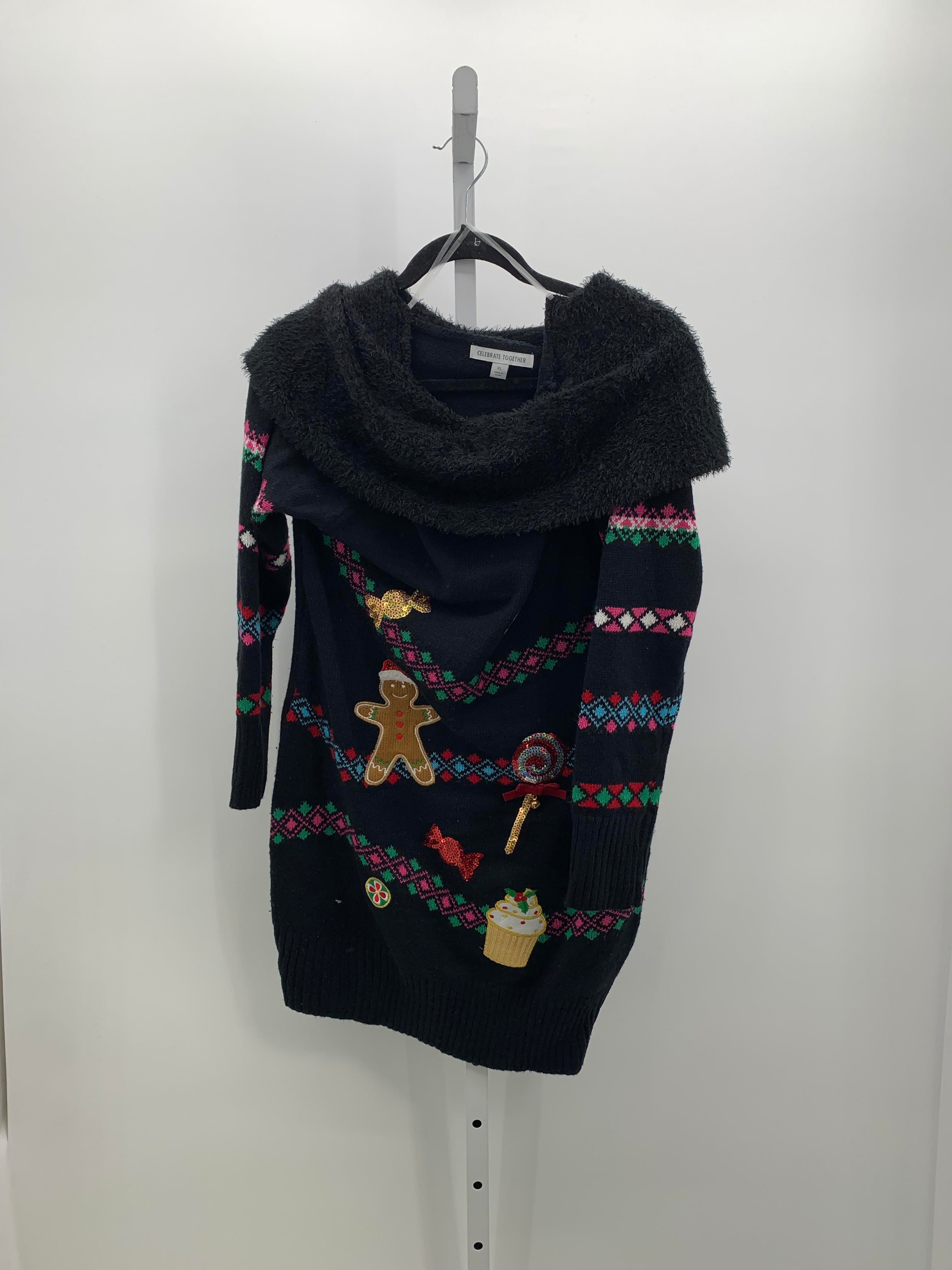 LONG SLV SWEATER FAUX FUR.