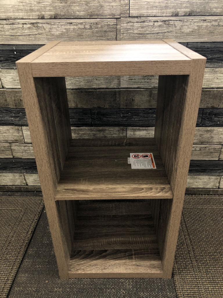 GREY WOOD 2 TIER BOOK SHELF.