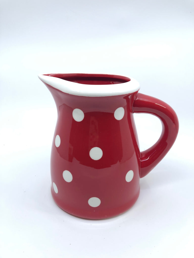 RED AND WHITE POLKA DOT PITCHER.