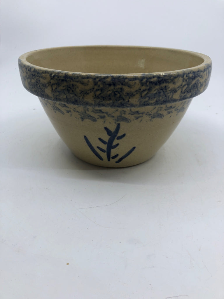 TAN W BLUE ACCENTS BOWL.