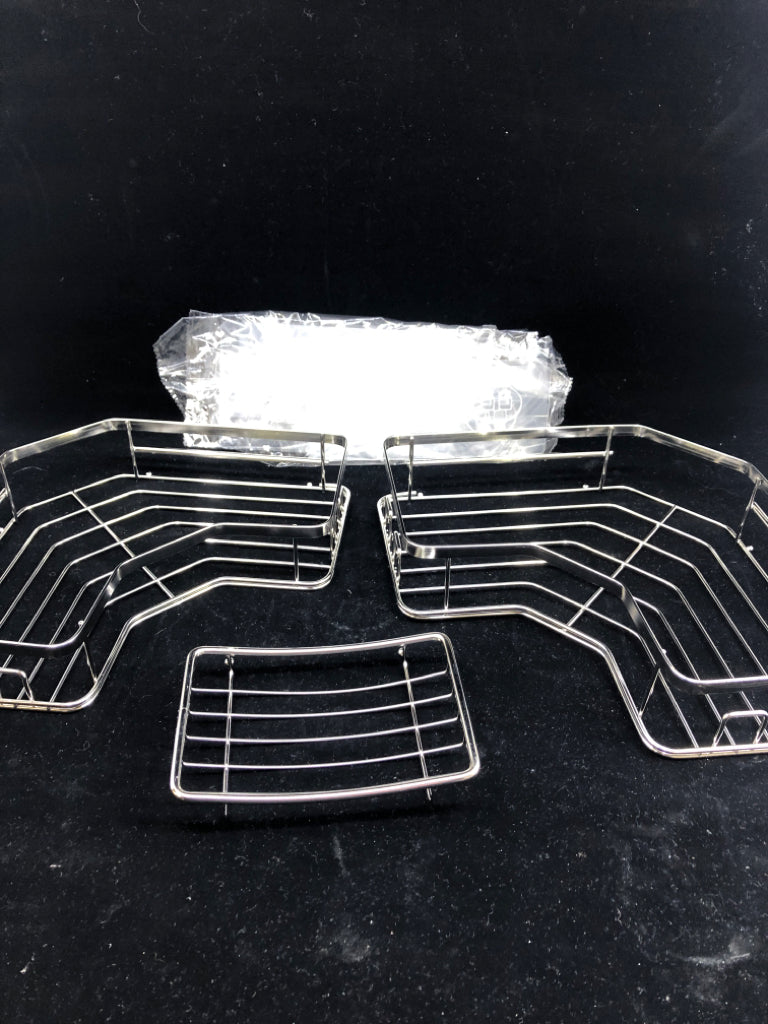 NEW 7PC BATHROOM CORNER SHELF SET - 2 SHELF, 1 SOAP DISH, 4 WALL ADHESIVE.