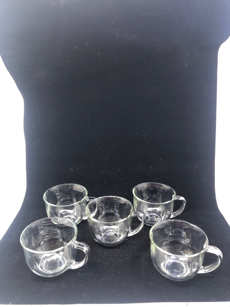 5 PC CLEAR GLASS MUGS.