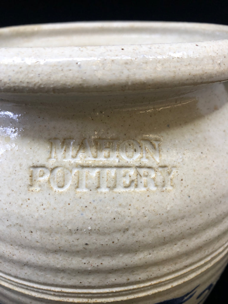 LARGE MAHON POTTERY CANISTER W/ LID.
