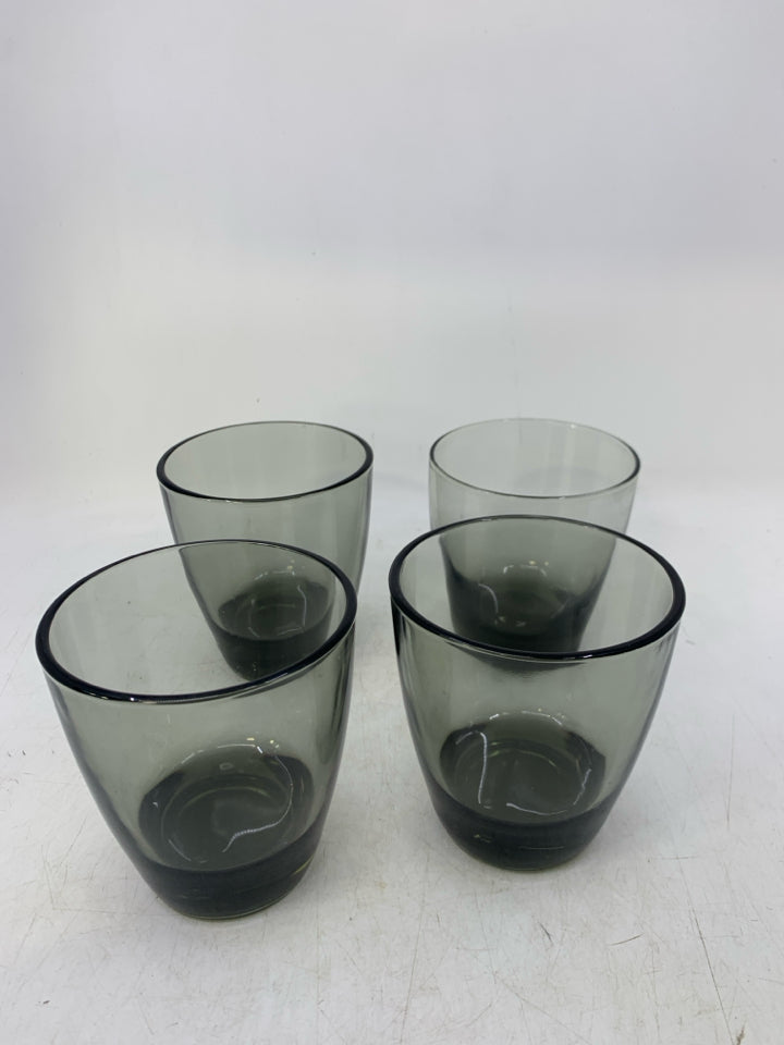 4 SMOKEY GREY SHORT GLASSES.