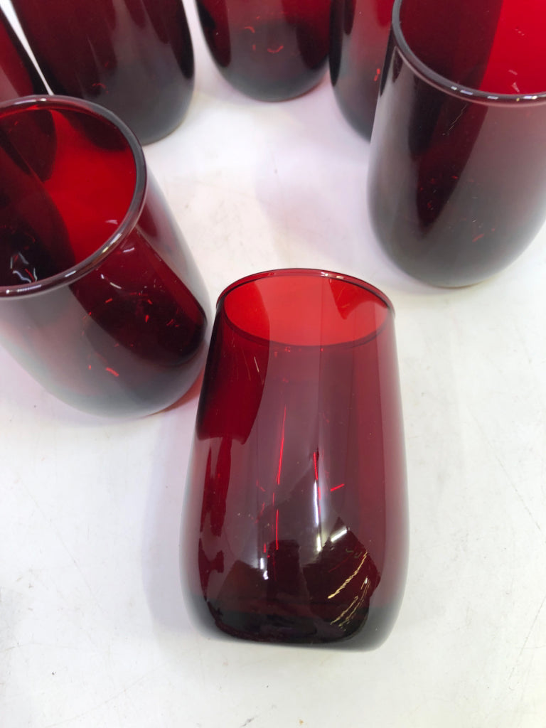 8 VTG RUBY RED SHORT GLASSES.