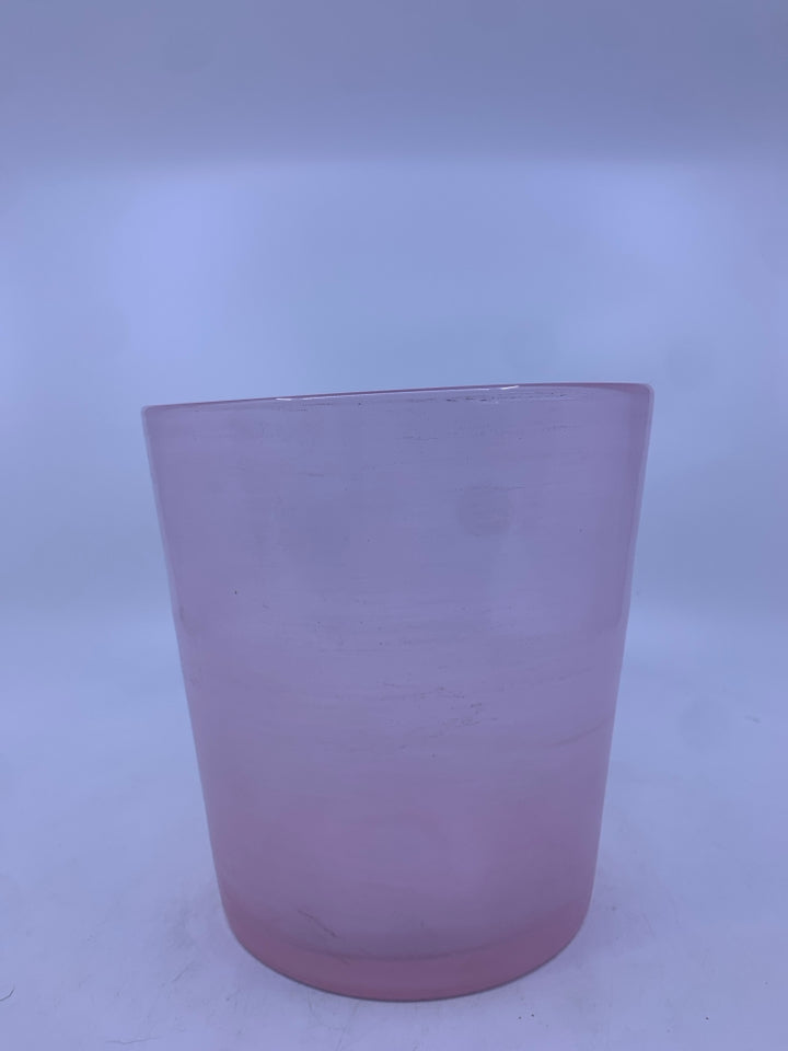 TALL FROSTED PINK GLASS VASE.