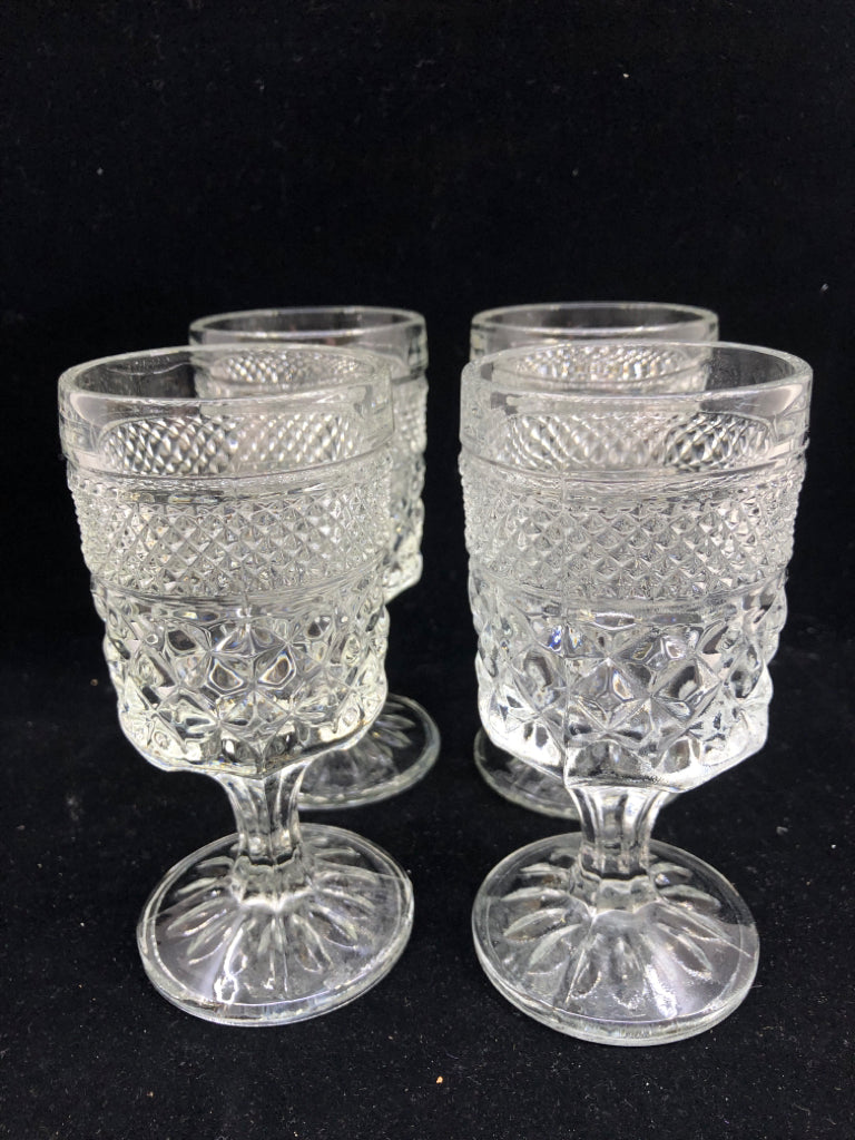 4 VTG CUT GLASS WINE GOBLETS.