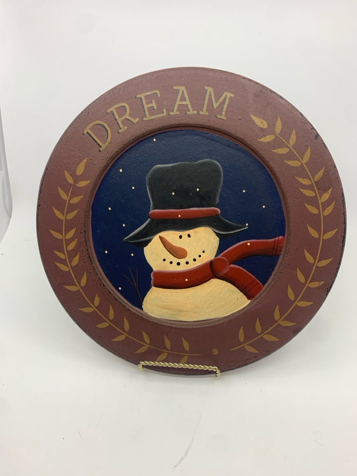 PRIMITIVE "DREAM" SNOWMAN PLATE.