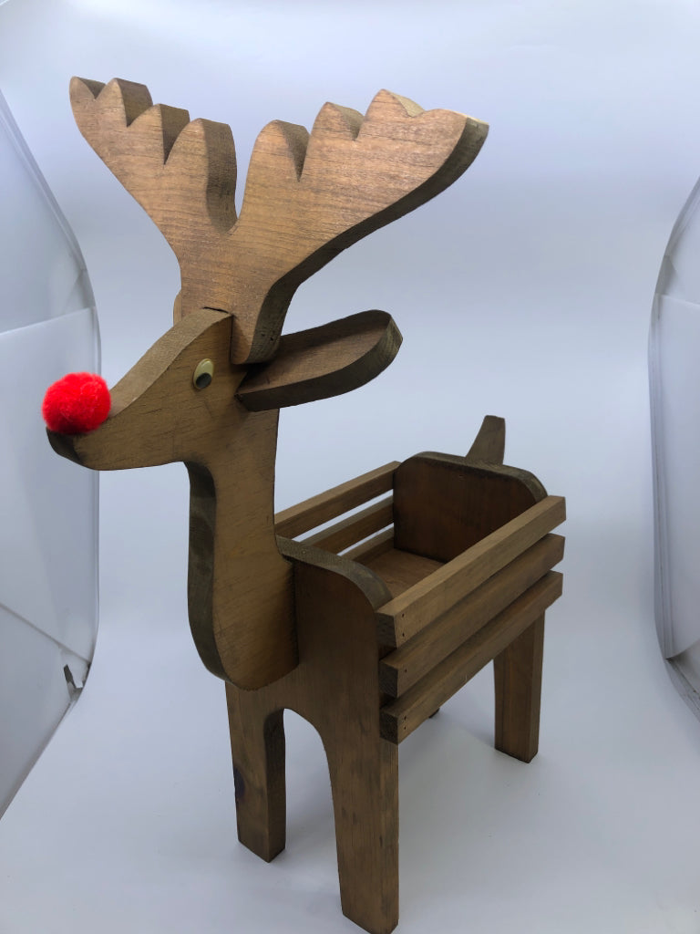 DARK WOOD REINDEER PLANTER.