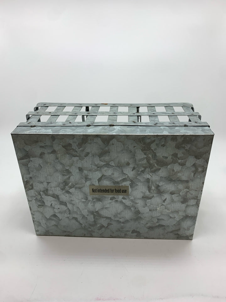 GALVANIZED METAL UTENSIL HOLDER.