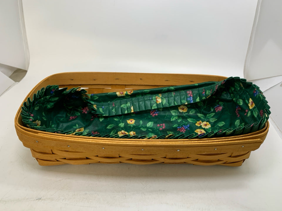VTG BREAD BASKET W/ DARK GREEN FLORAL LINER 1998.