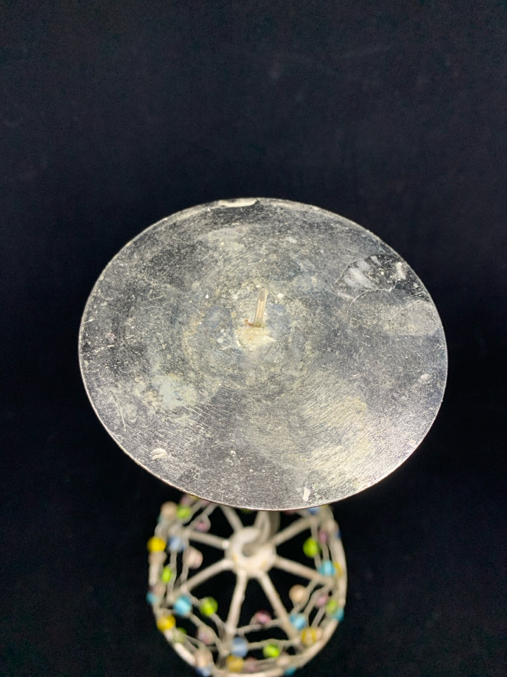 BEADED DOME BASE CANDLE HOLDER.