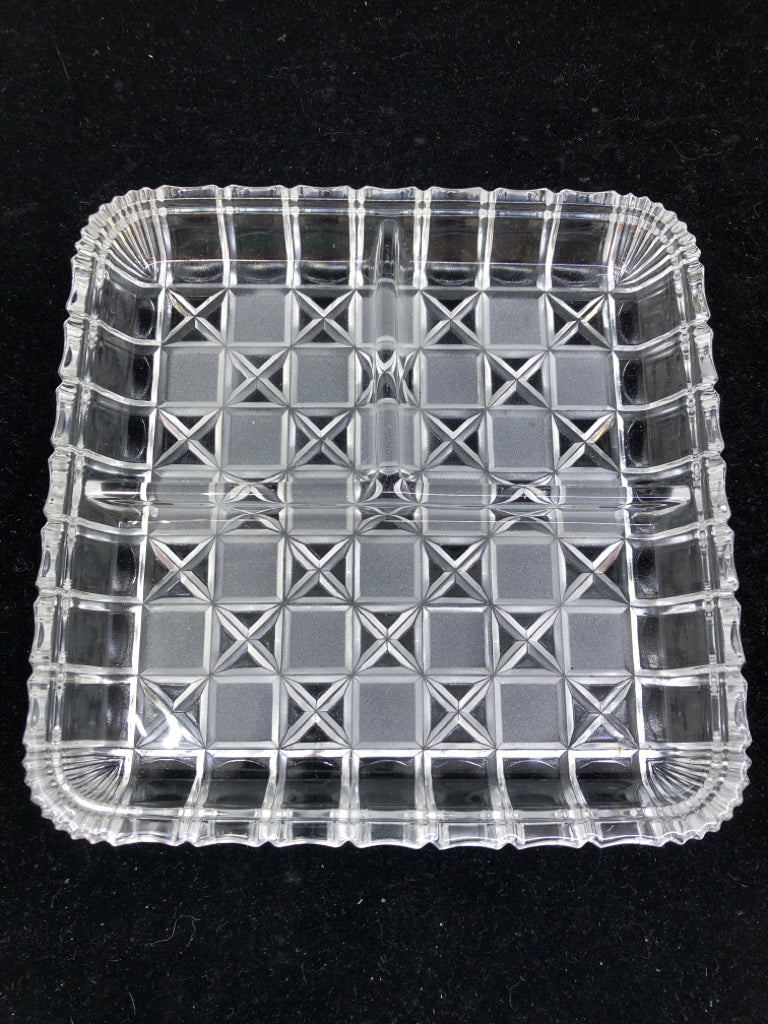 SQUARE 3 DIVIDED SERVING PLATTER FROSTED GLASS.
