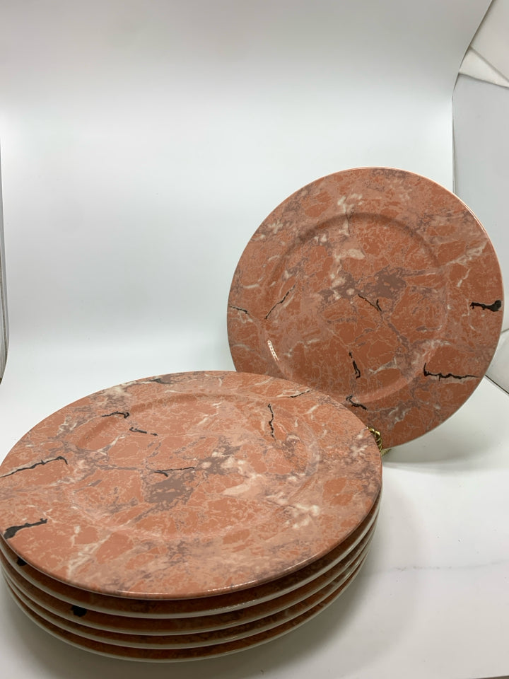 6 VILLEROY SALMON MARBLE DINNER PLATES.