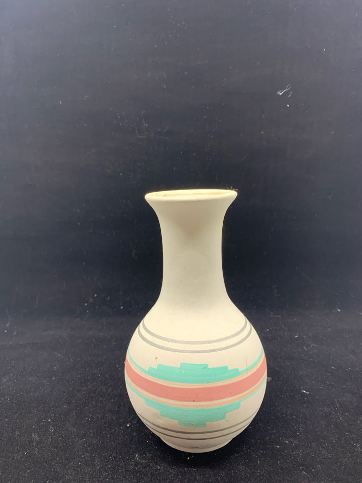 TEAL AZTEC POTTERY VASE.