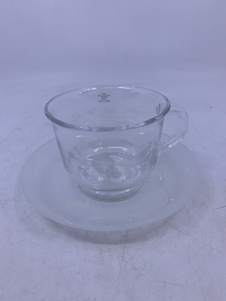FROSTED PLATE CLEAR CUP W/ HUMMING BIRD.