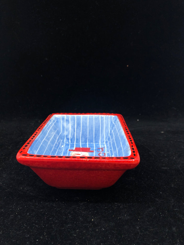SMALL SQUARE SNOWMAN "JOY" DISH.