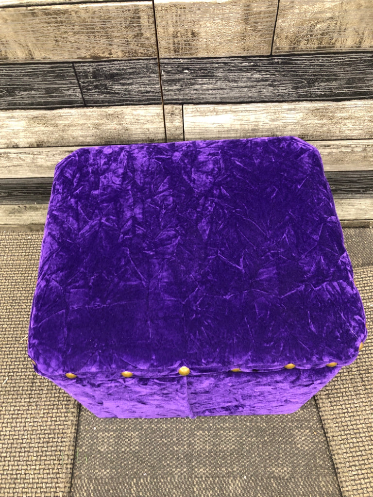 ROYAL PURPLE STUDDED STORAGE OTTOMAN.