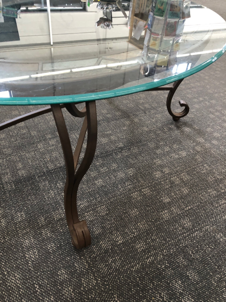 METAL GLASS COFFEE TABLE W/NATURAL SLATE DESIGN.