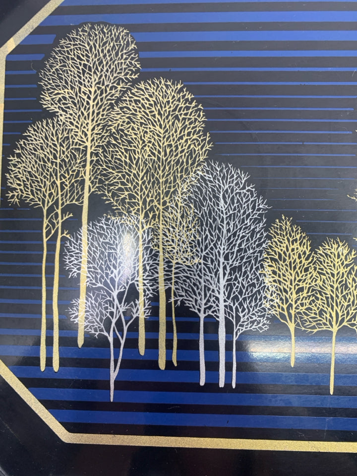 LACQUER BLACK AND BLUE TRAY W TREES.