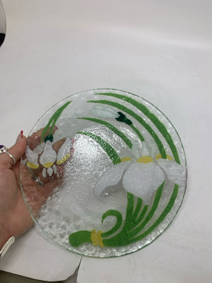 LIGHT PINK FLOWER FUSED GLASS PLATE *SIGNED.