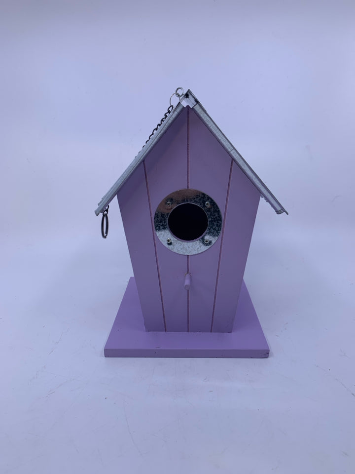 PURPLE BIRD HOUSE W/ GALVANIZED ROOF.