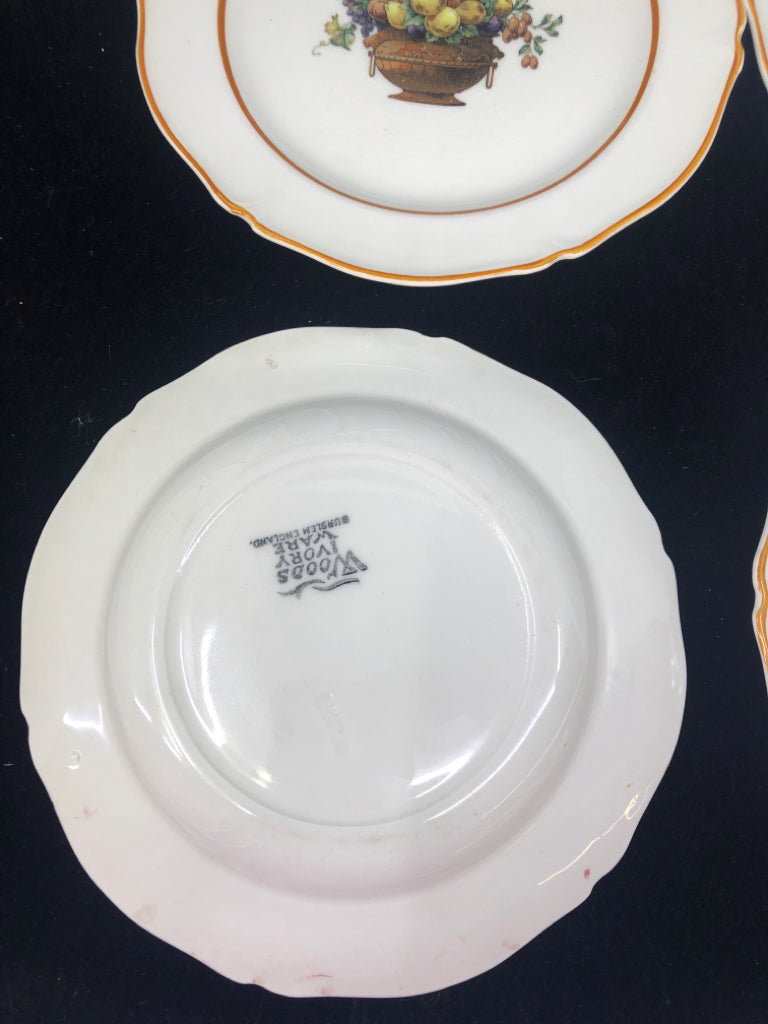 4 VTG FRUIT BASKET DESSERT PLATES.