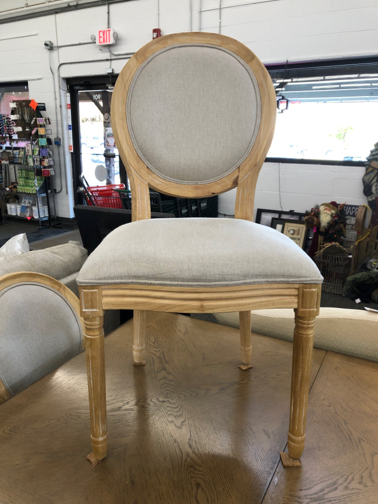 TABLE W/CREAM COLOR LEGS+ 4 WOODEN CHAIRS, + LEAF.