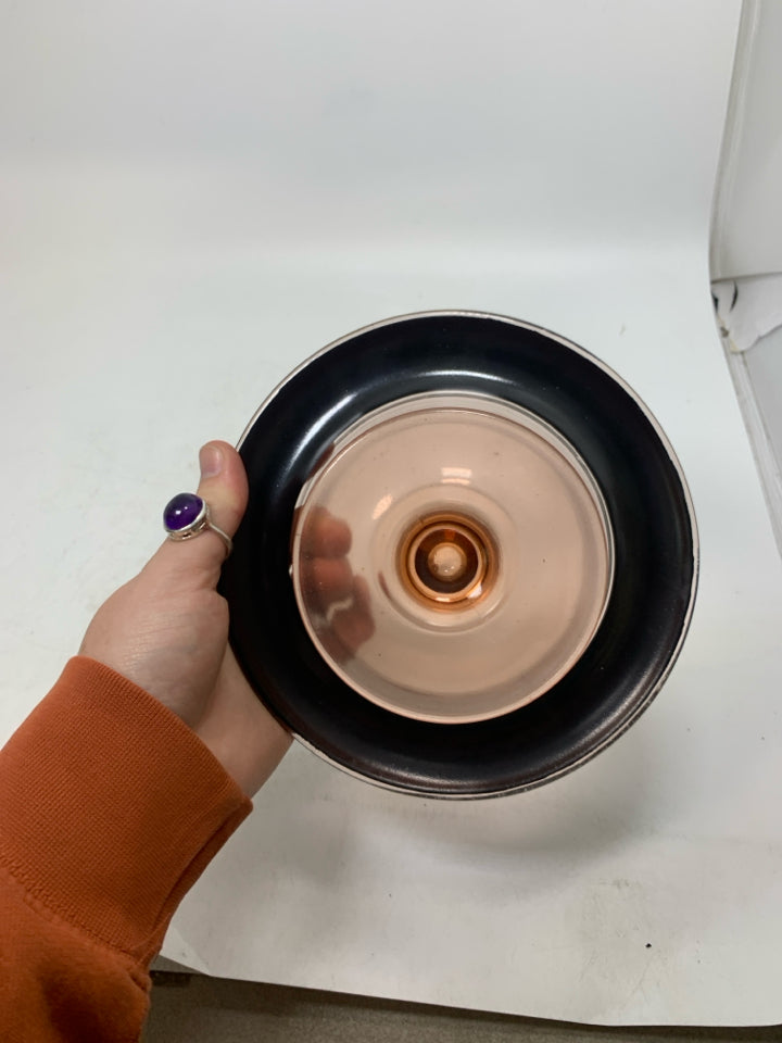 VTG FOOTED CANDLE DISH W/ PAINTED EDGE.