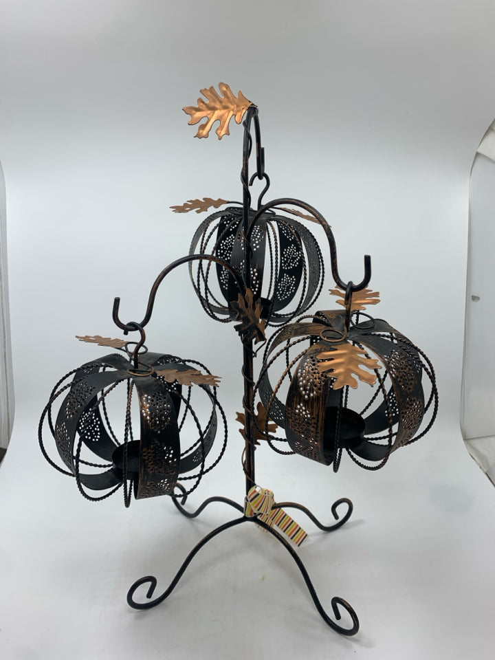 BRONZE METAL PUMPKIN TEA LIGHT CANDLE TREE.