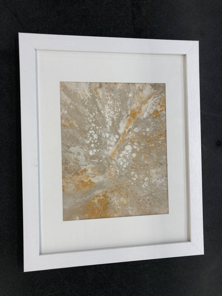 CREAM GOLD WATER COLOR IN WHITE FRAME WALL ART.