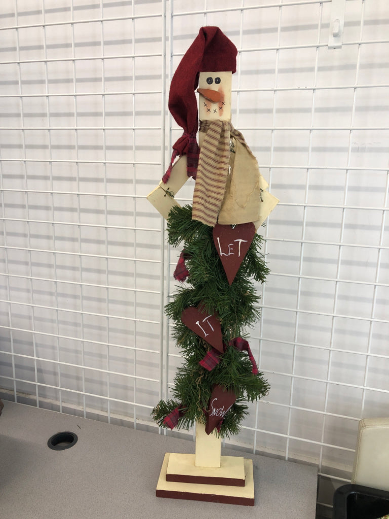 PRIMITIVE WOODEN SNOWMAN 'LET IT SNOW'.