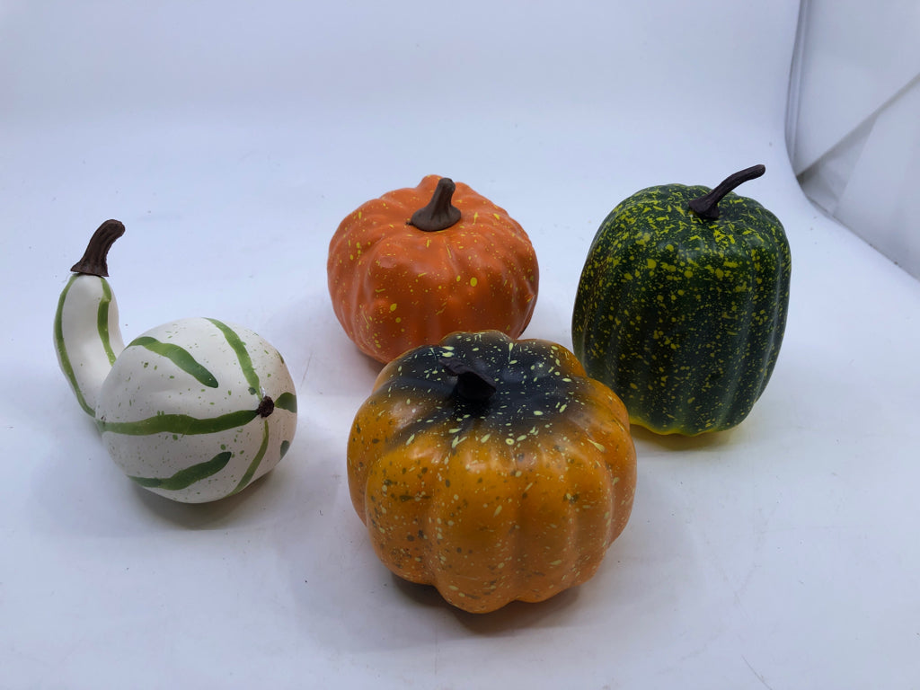 4 FAUX PUMPKIN/GOURDS.