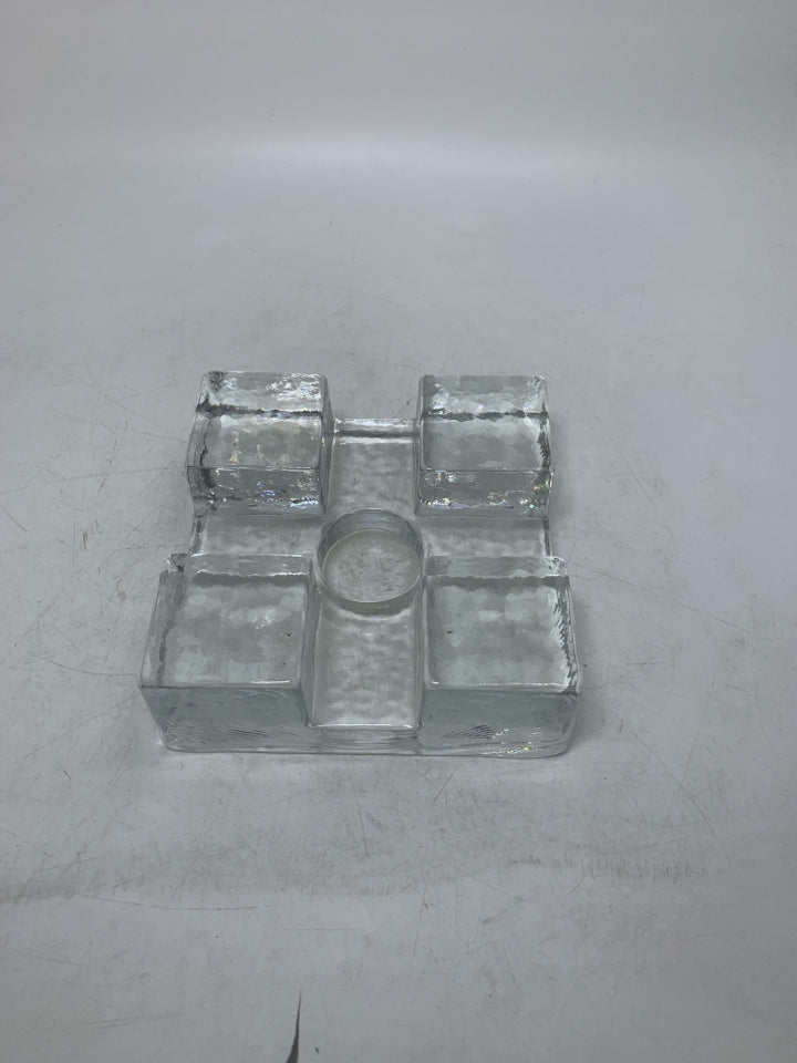 HEAVY THICK GLASS SINGLE TEA LIGHT HOLDER.