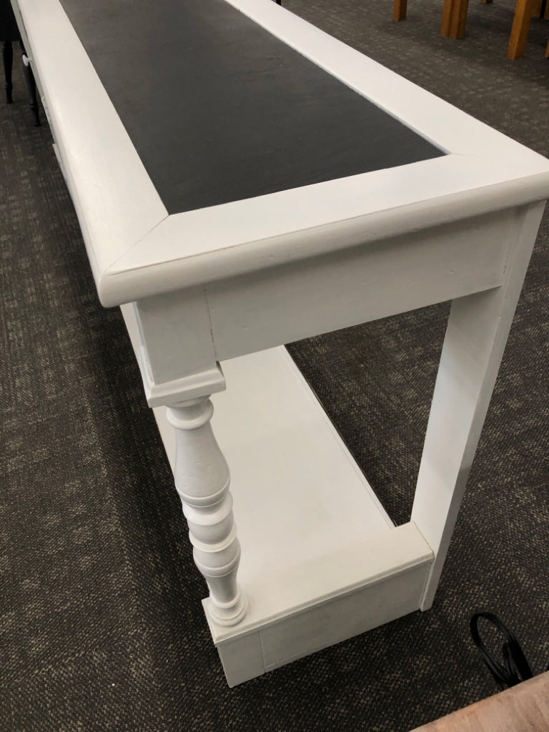 WHITE & BLACK CONSOLE TABLE W/FLOWER DRAWER PULL.