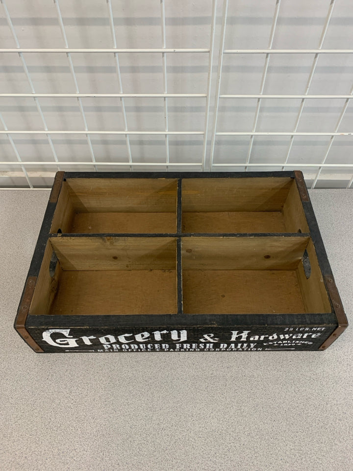 4 SECTION WOOD GROCERY CRATE.