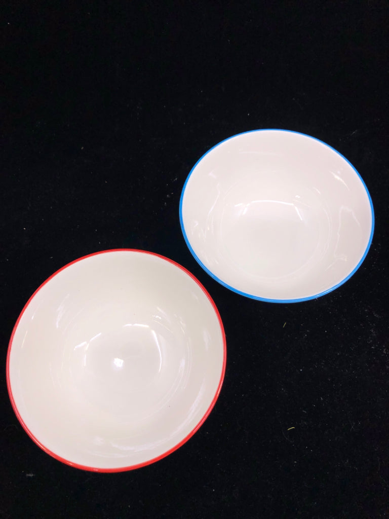 2 BLUE AND RED HORSE AND COW SMALL BOWL.