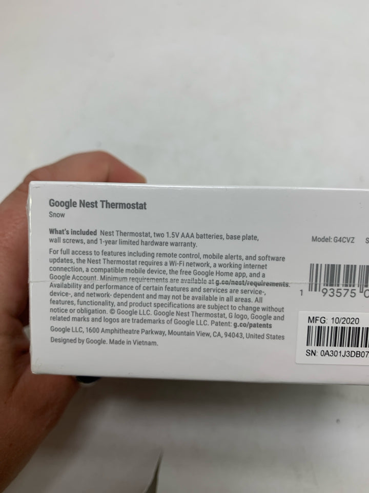 NIB GOOGLE NEST G4CVZ PROGRAMMABLE WI-FI SMART THERMOSTAT SEALED.
