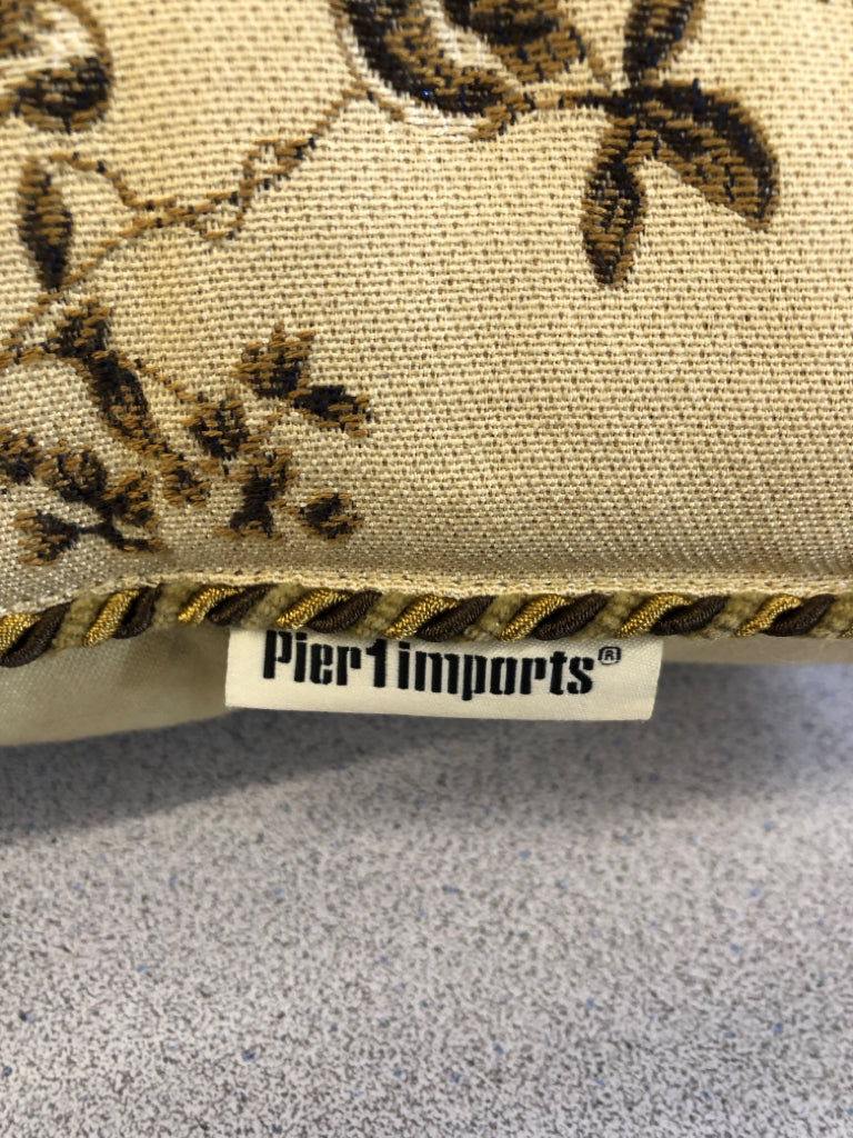 EMBROIDERED BONSAI PILLOW W/BRAIDED EDGE.