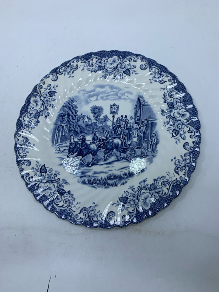 VTG BLUE/WHITE PLATE W/ RIBBED EDGE.