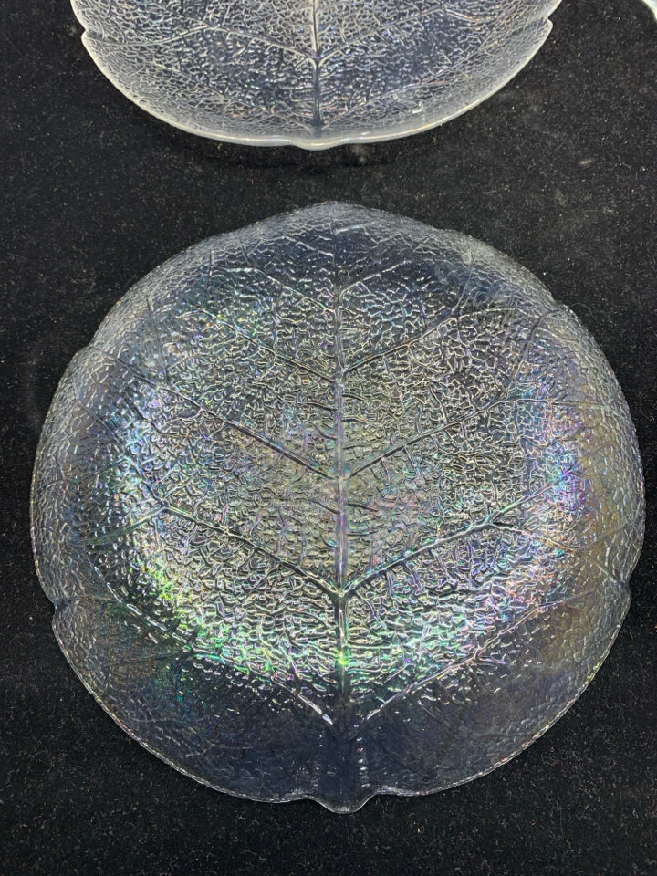 4 GLASS TEXTURED LEAF PLATES.