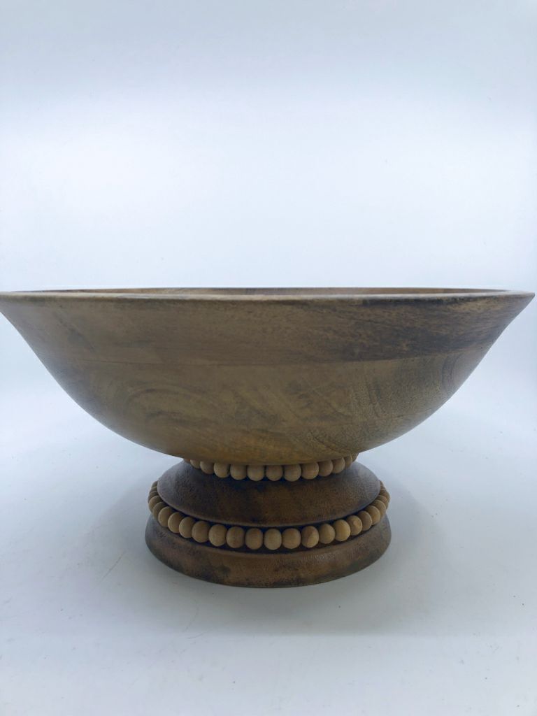 WOOD BEADED FOOT BOWL.