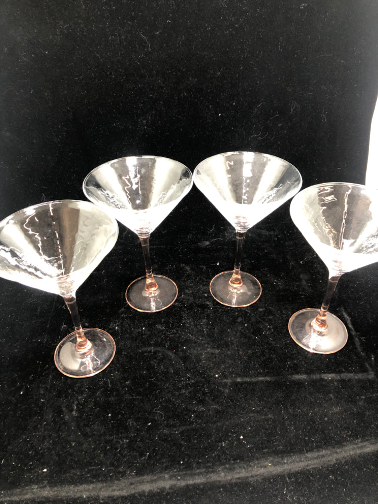 4 PRESSED GLASS PINK MARTINI GLASSES.