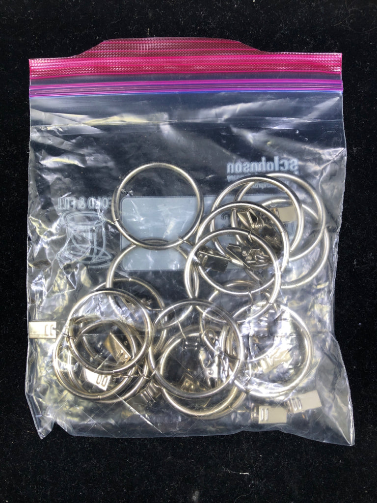 16 METAL SHOWER CURTAIN RINGS.