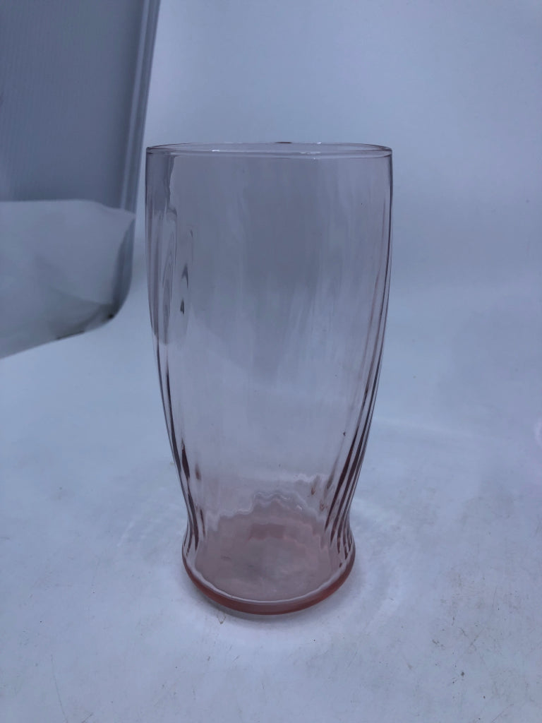 4 PINK SWIRLED GLASS WATER GLASSES.