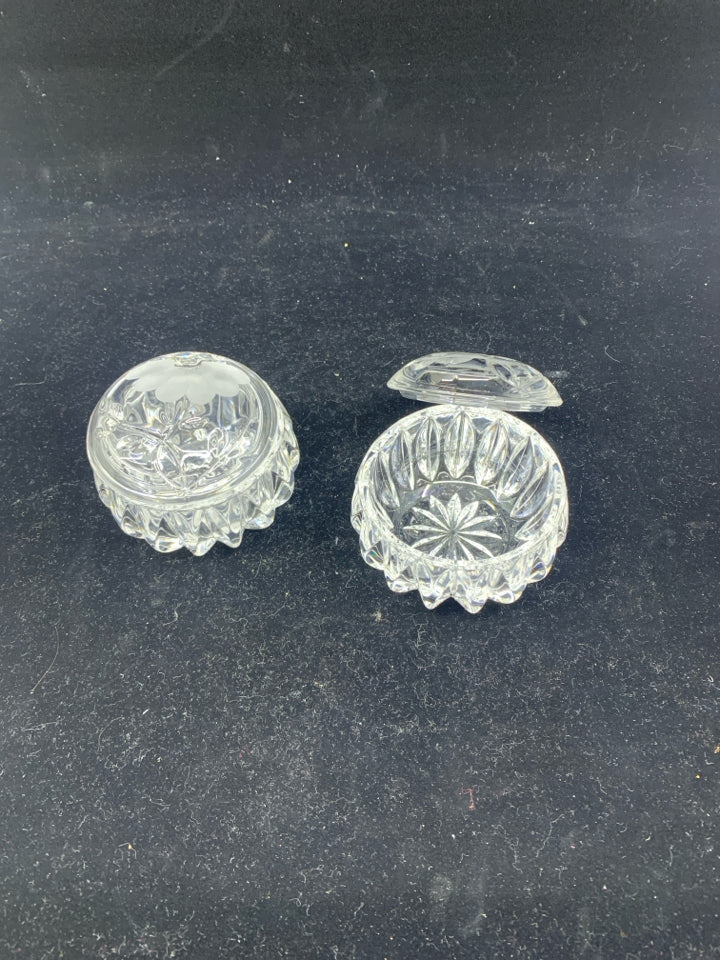 2 ROUND FLORAL PRINCESS HOUSE TRINKET BOXES.