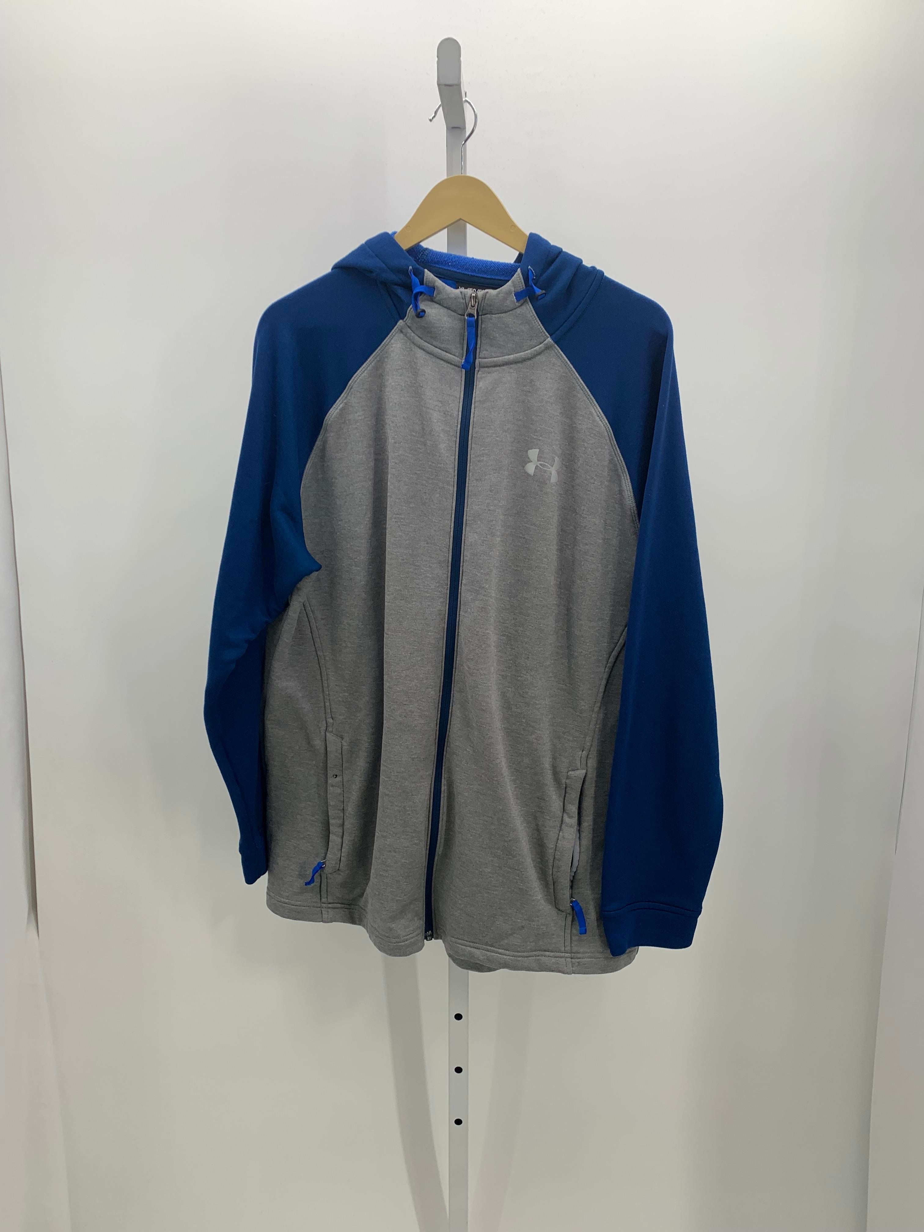 BLUE HOODED ZIP KNIT