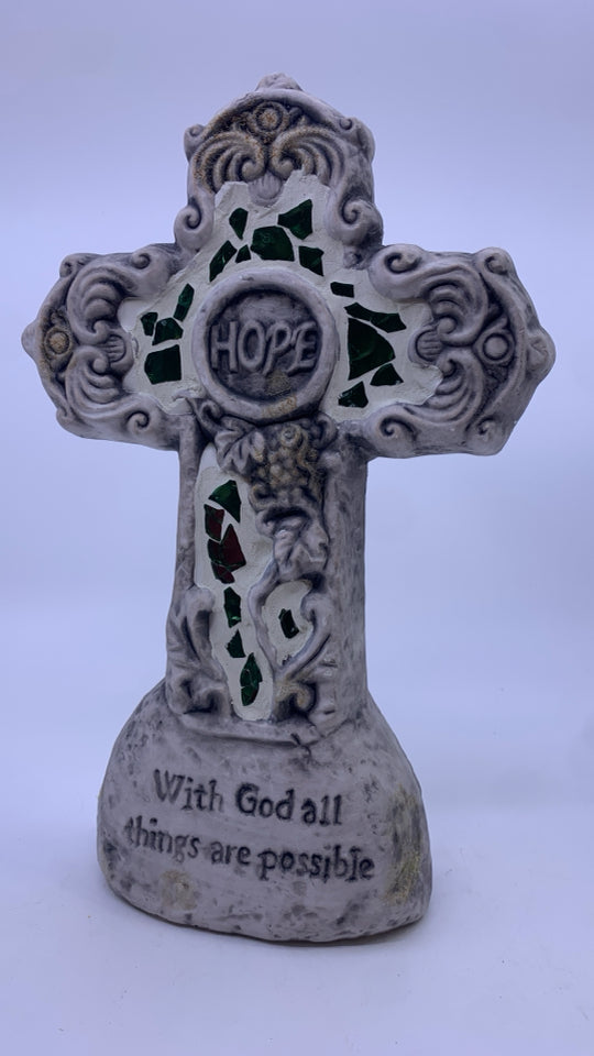 WITH GOD STONE CROSS W/ GLASS EMBEDDED.